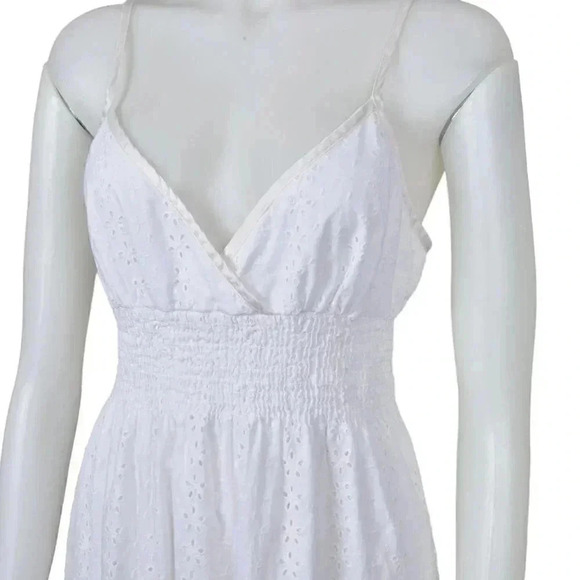 Vintage Y2K Bebe White Eyelet Midi Dress Boho Cotton Size Large - Picture 2 of 10